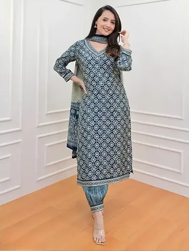 Embroidery Kurta and Afghani Pant Set with Dupatta