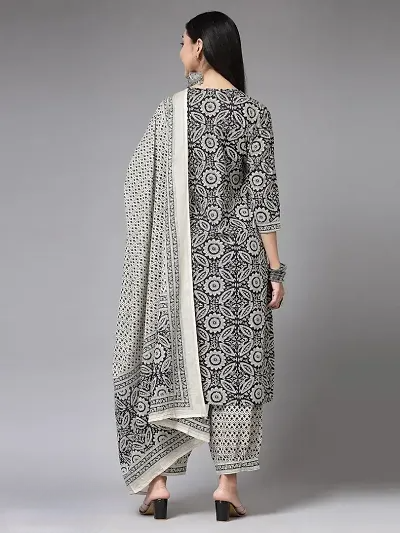 Stylish Viscose Rayon Printed Straight Kurta With Pant And Dupatta Set